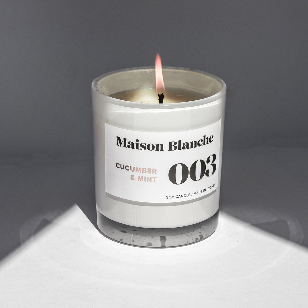 🥒 003 Cucumber & Mint Medium Candle – Maison Blanche 🌿🕯️✨ - Bright, clean, energising