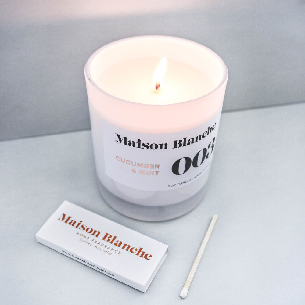 🥒 003 Cucumber & Mint Large Candle – Maison Blanche 🌿🕯️✨ - Bright, clean, energising