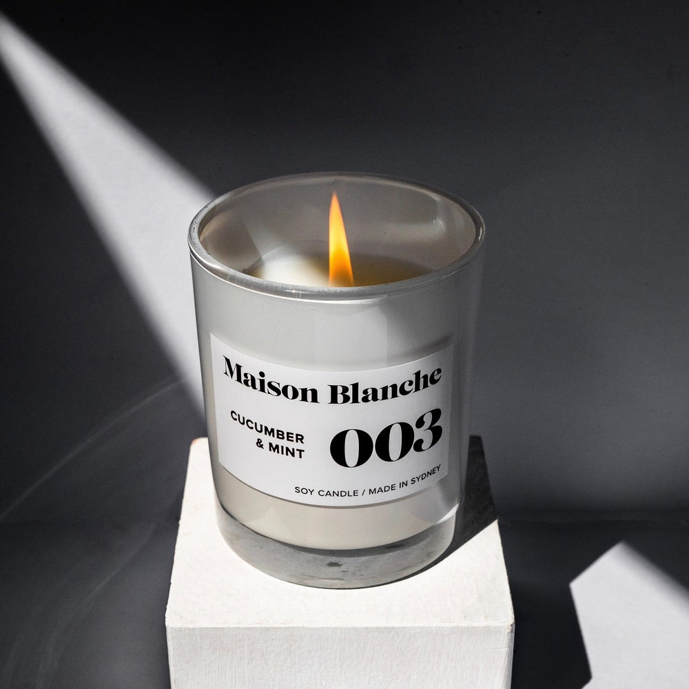 🥒 003 Cucumber & Mint Large Candle – Maison Blanche 🌿🕯️✨ - Bright, clean, energising