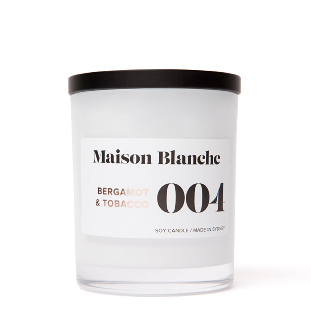 🍊 004 Bergamot & Tobacco Large Candle – Maison Blanche 🕯️🖤🔥- Warm, smoky, fresh