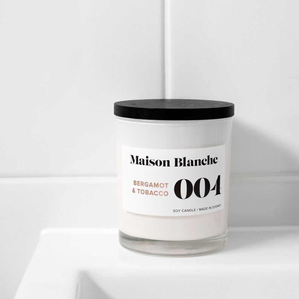 🍊 004 Bergamot & Tobacco Large Candle – Maison Blanche 🕯️🖤🔥- Warm, smoky, fresh