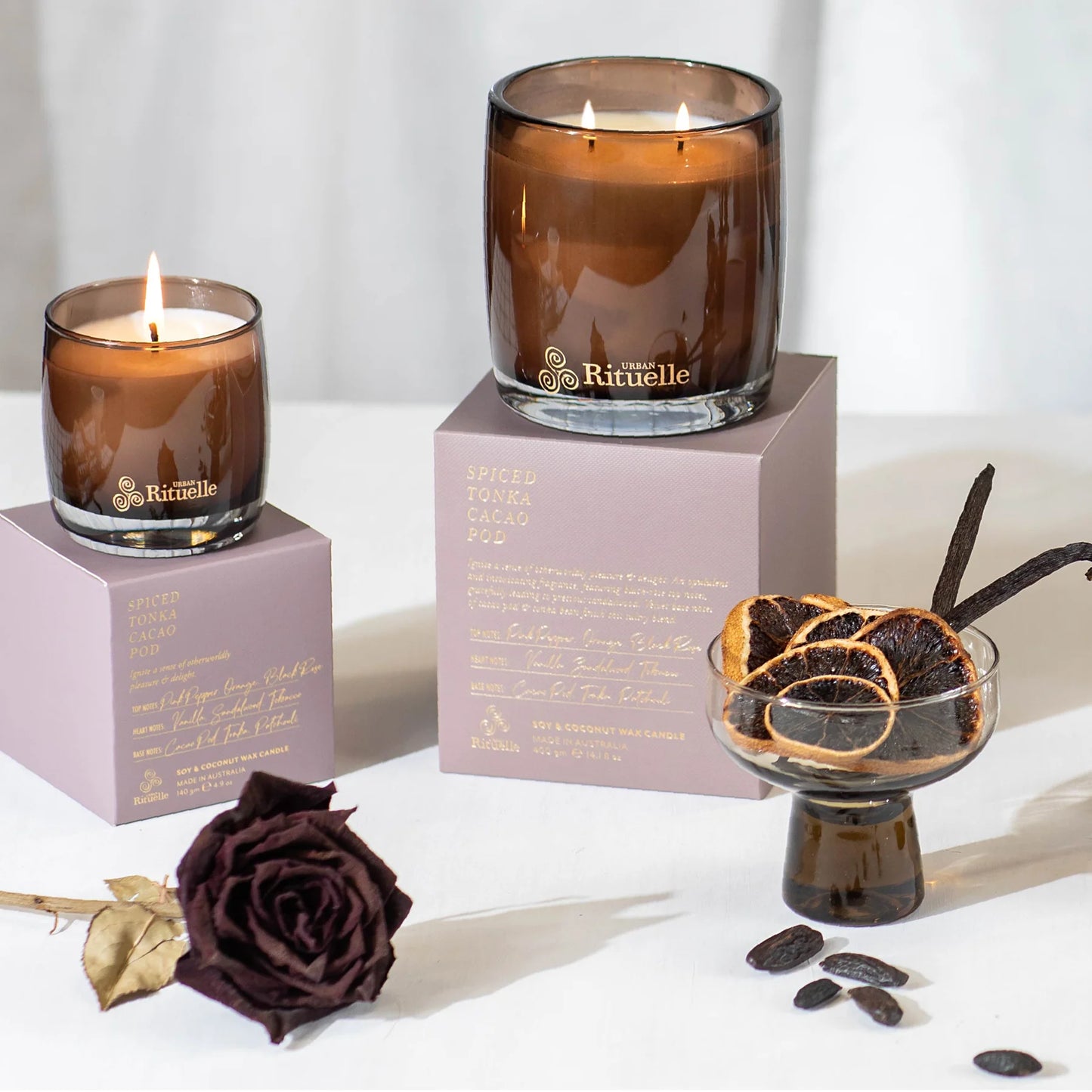 🍫 Spiced Tonka & Cacao Pod – Scented Soy Candle (400g) By Urban Rituelle 🪵🍫🔥 - smooth, deep