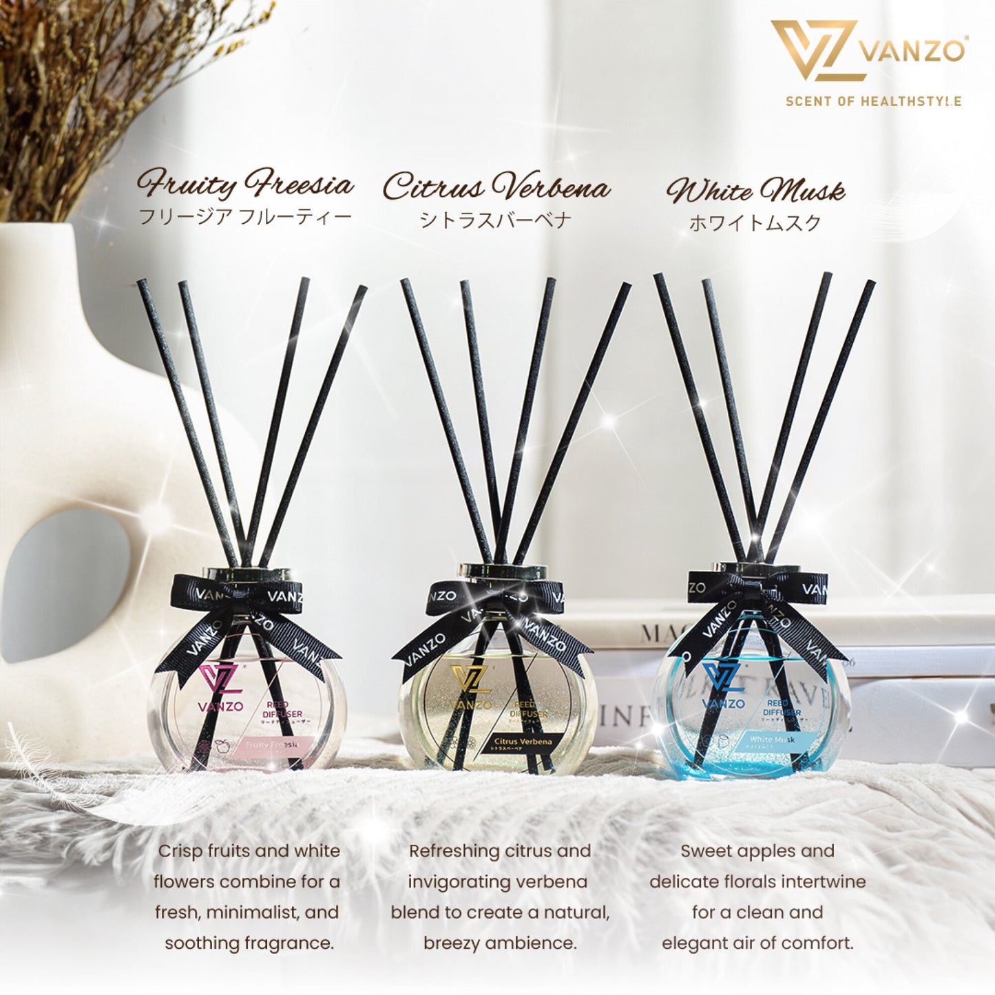 VANZO Reed Diffuser – Fruity Freesia (120ML) 🍑🌸