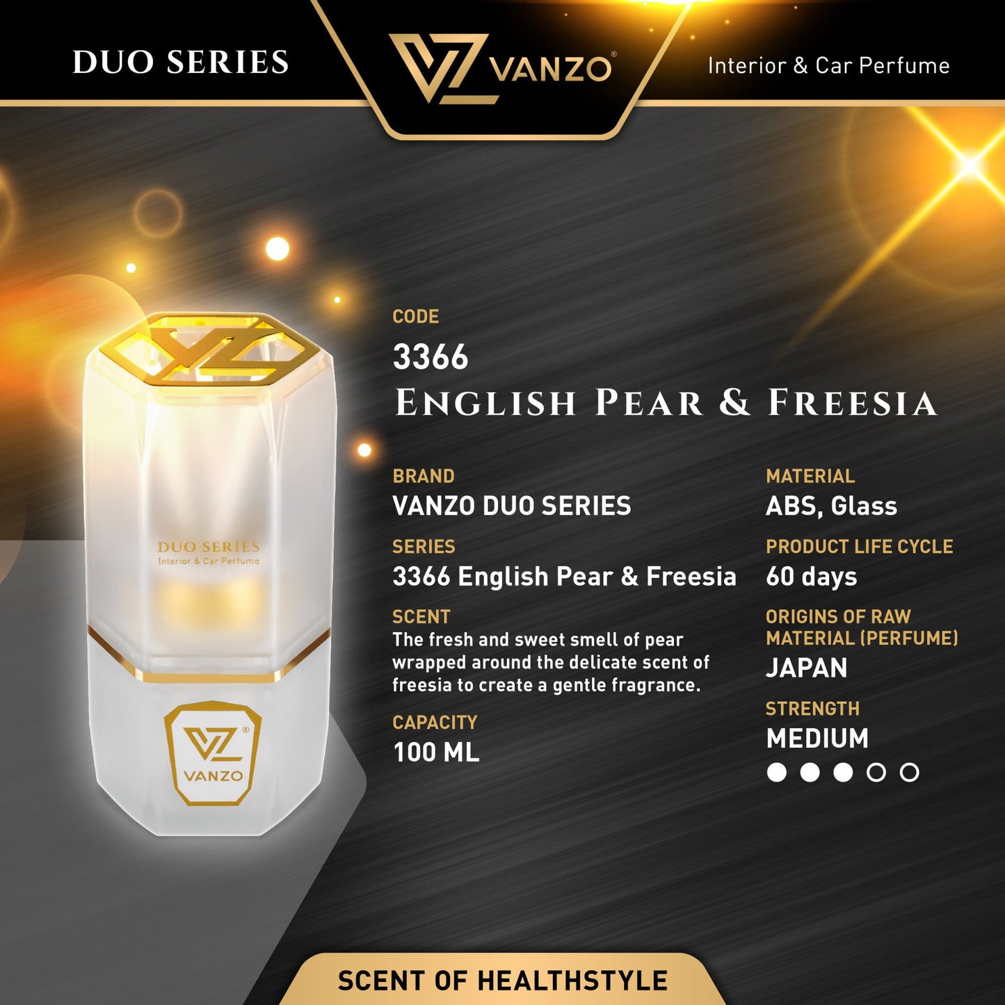 🍐 English Pear & Freesia - 3366 VANZO Car Diffuser  ✨🚗 - Fresh, floral, feminine