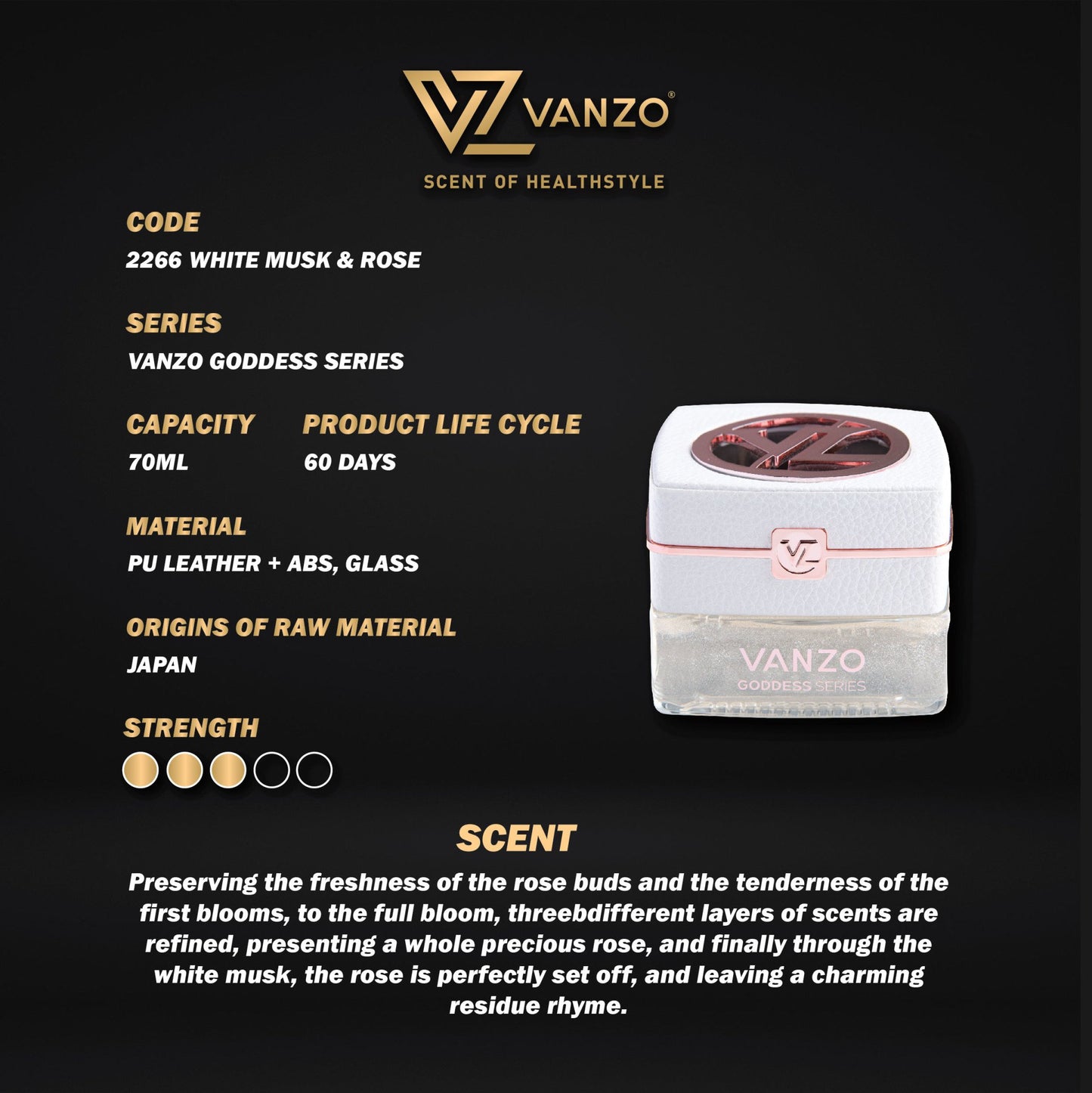 🌹 White Musk & Rose 2266 VANZO Goddess Series Car  ✨🚗💖 - Soft, sensual, floral