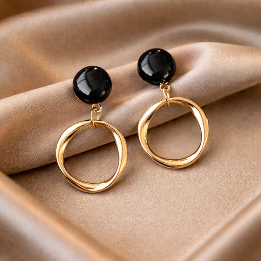 Black Onyx & Gold Hoop Drop Earrings🖤✨  B2F1