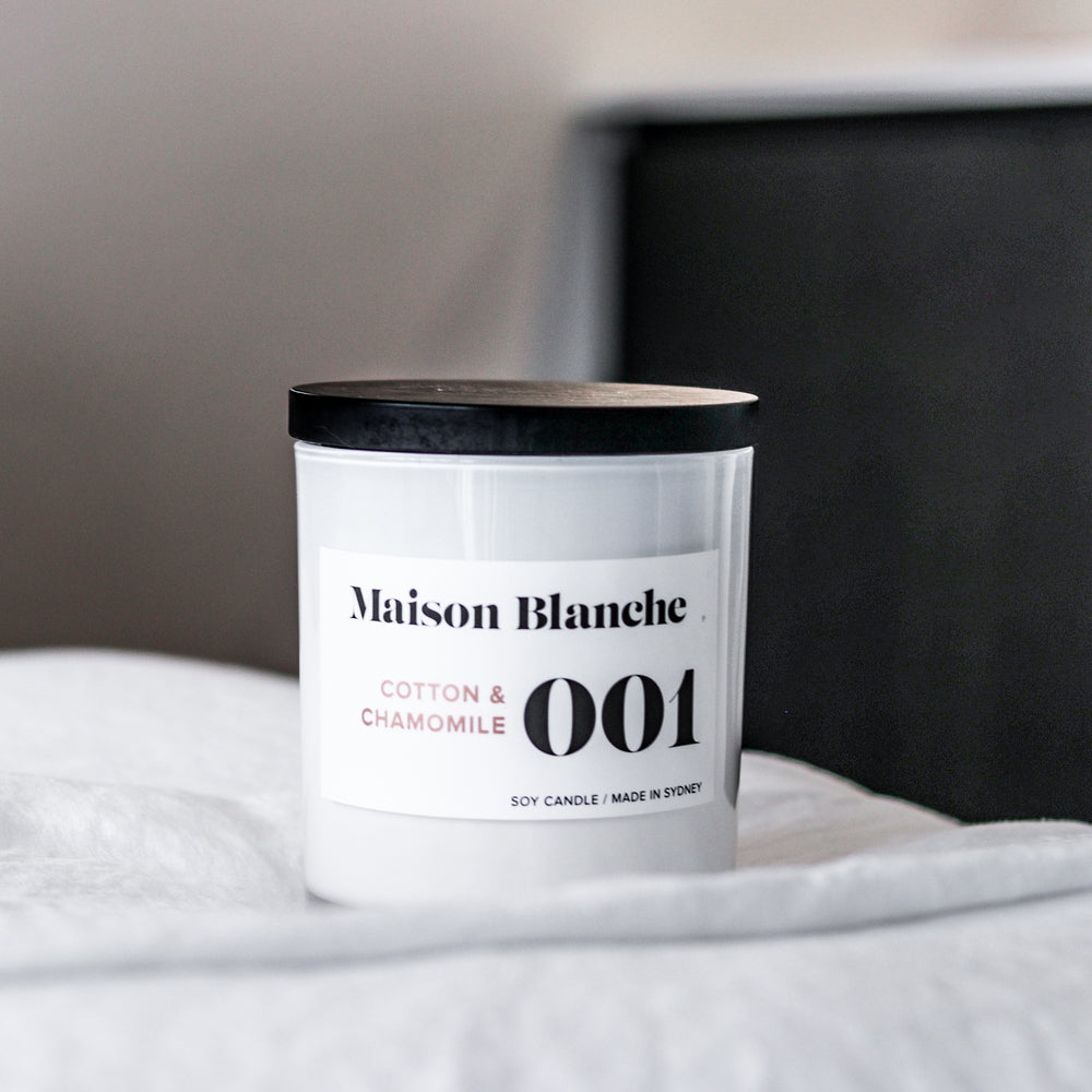 🌿 001 Cotton & Chamomile Large Candle Maison Blanche 🕯️✨ - Fresh, airy, calming