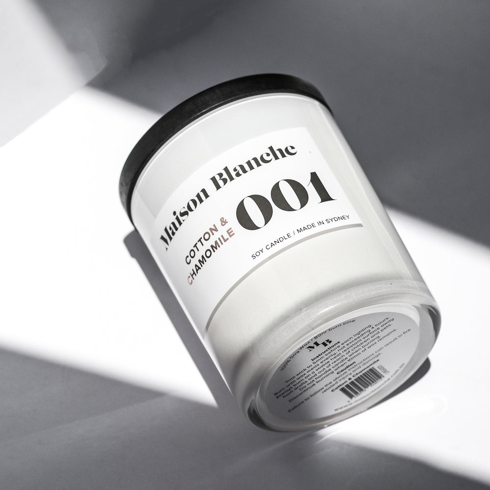 🌿 001 Cotton & Chamomile Medium Candle Maison Blanche 🕯️✨ - Fresh, airy, calming