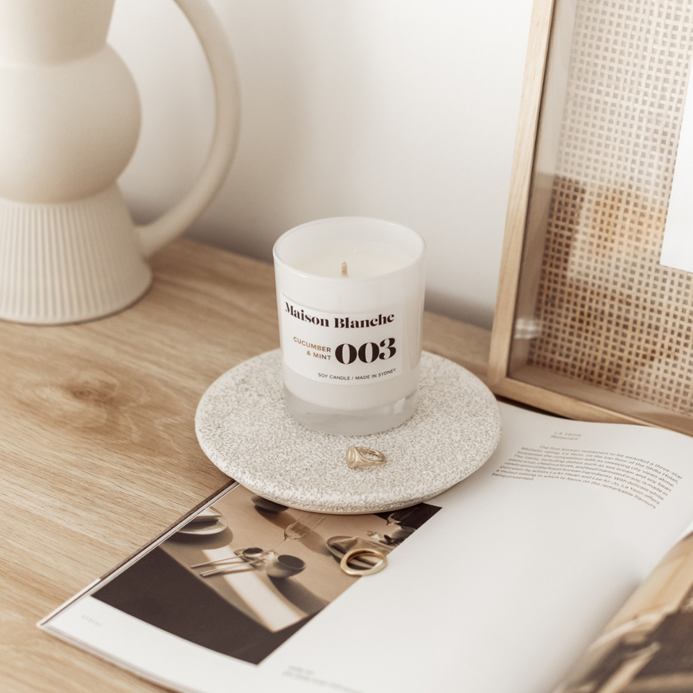 🥒 003 Cucumber & Mint Medium Candle – Maison Blanche 🌿🕯️✨ - Bright, clean, energising
