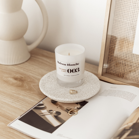 🥒 003 Cucumber & Mint Medium Candle – Maison Blanche 🌿🕯️✨ - Bright, clean, energising