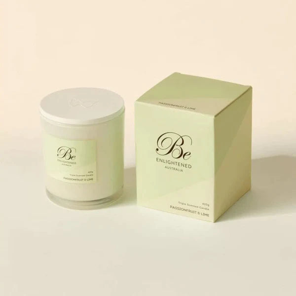 🍈 Passionfruit & Lime Triple Scented Candle 420g by Be Enlightened ✨🕯️🍋 -  Fruity, tangy, tropical