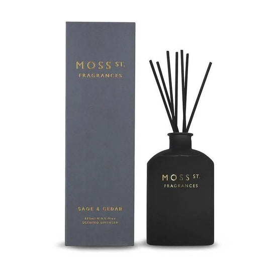 🌿 Sage & Cedar 275ml Reed Diffuser – Moss St. Fragrances 🪵✨ - Earthy, crisp, calming