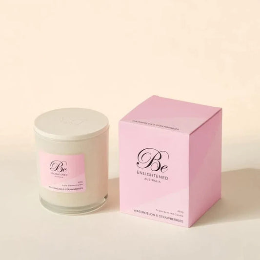 🍉🍓 Watermelon & Strawberries Triple Scented Candle – Be Enlightened ✨🕯️ - Fruity, fun
