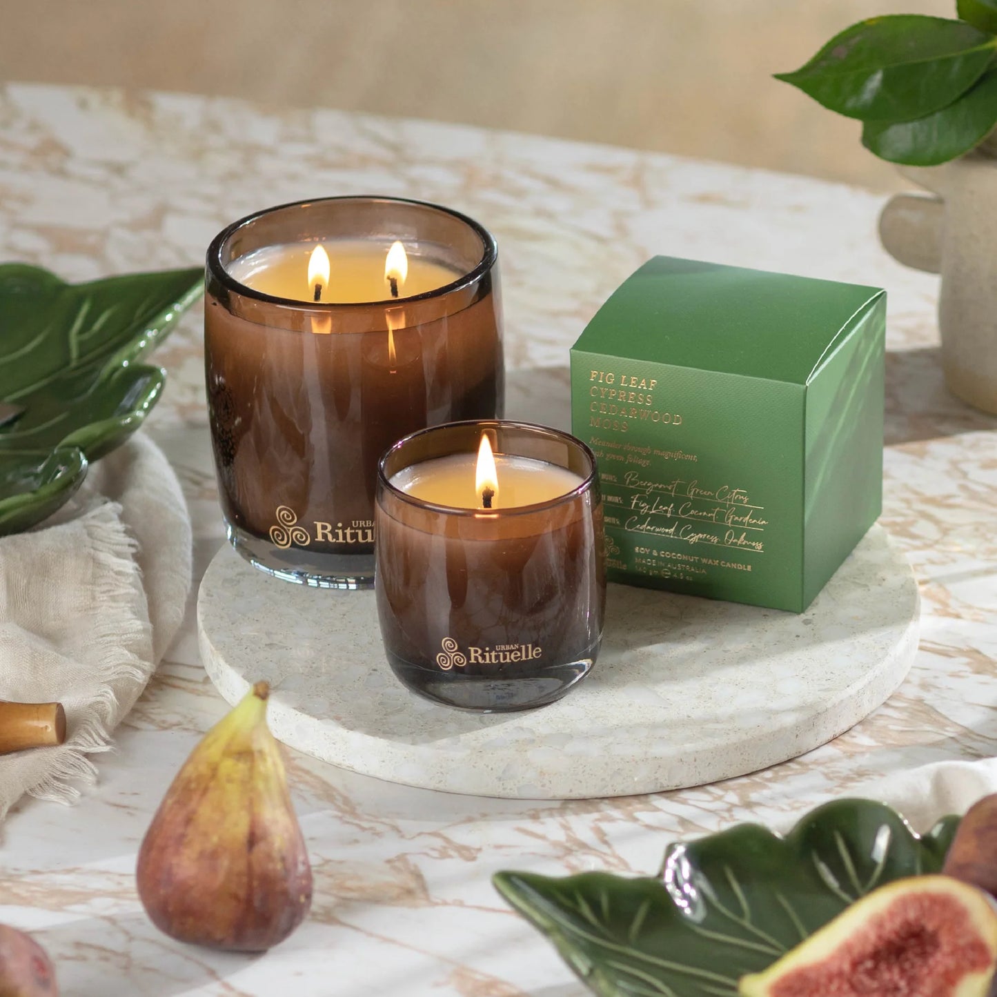 🌿 Fig Leaf, Cypress, Cedarwood & Moss Scented Soy Candle (400g) By Urban Rituelle 🌿🪵🌱 - warm, woody, slightly sweet