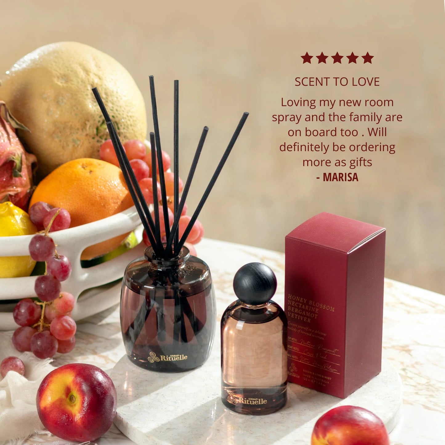 🍑 Nectarine, Honey Blossom, Bergamot & Vetiver Fragrance Diffuser Set (220ml) 🍑🌼 🍋 - zesty, uplifting