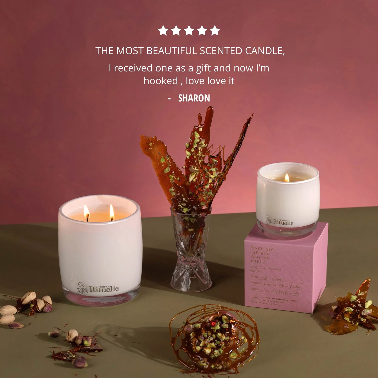 🥜 Pistachio, Saffron, Praline & Maple Scented Soy Candle (400g) By Urban Rituelle 🥜✨🍫 - smooth, sweet, comforting