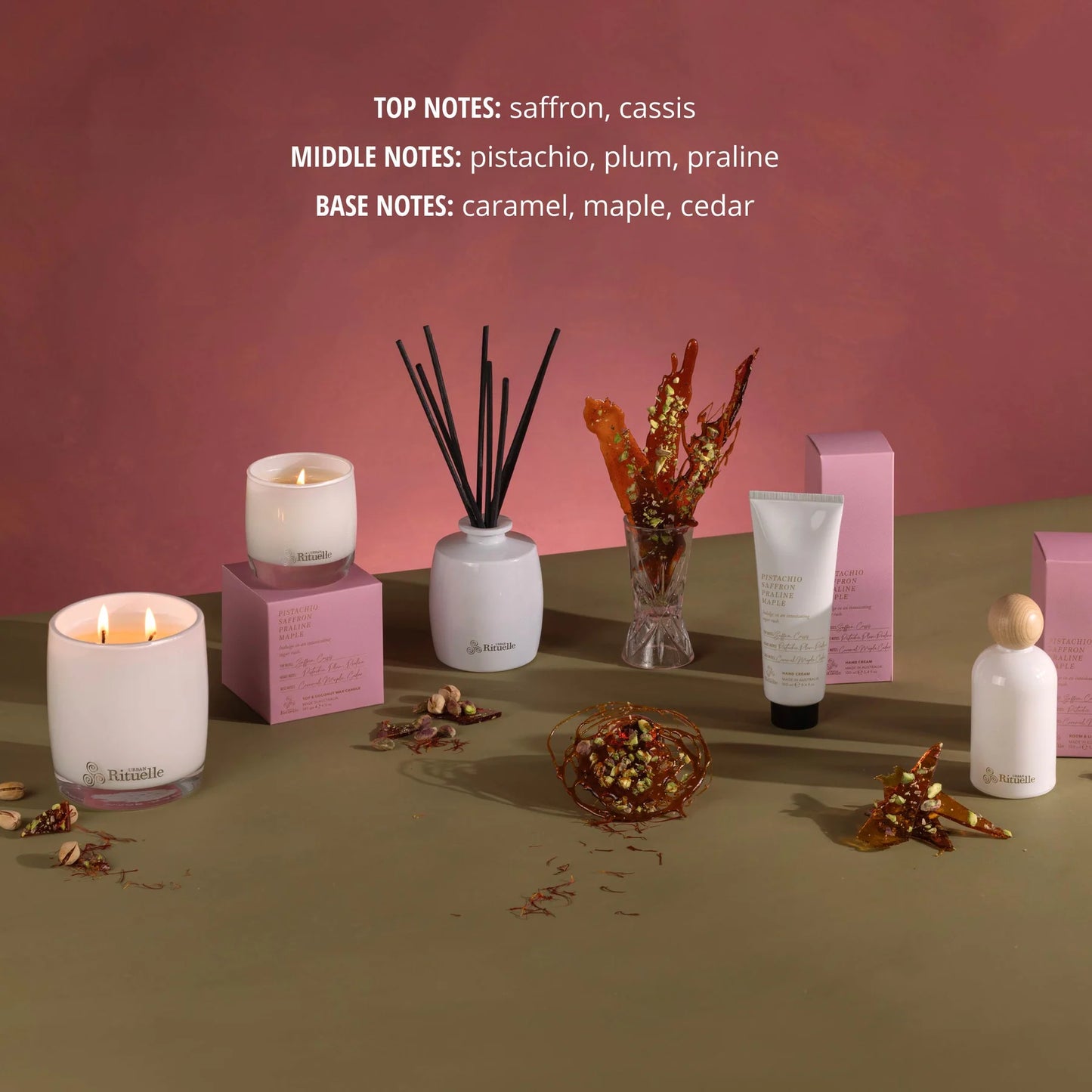 🥜 Pistachio, Saffron, Praline & Maple Fragrance Diffuser Set (220ml) By Urban Rituelle ✨🍫 - smooth, warm