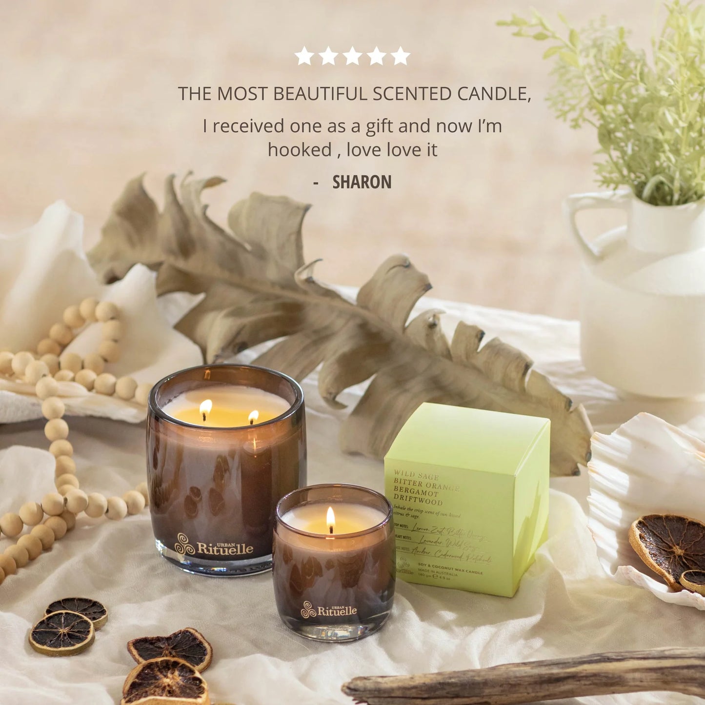 🌿 Wild Sage, Bitter Orange, Bergamot & Driftwood Scented Soy Candle (400g) By Urban Rituelle 🍊🍋🌿 - earthy, uplifting