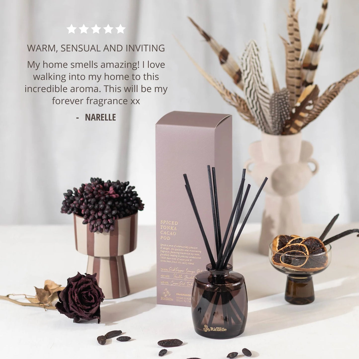 🍫 Spiced Tonka & Cacao Pod Fragrance Diffuser Set (220ml) By Urban Rituelle - Warmth. Depth. Delicious comfort. 🔥