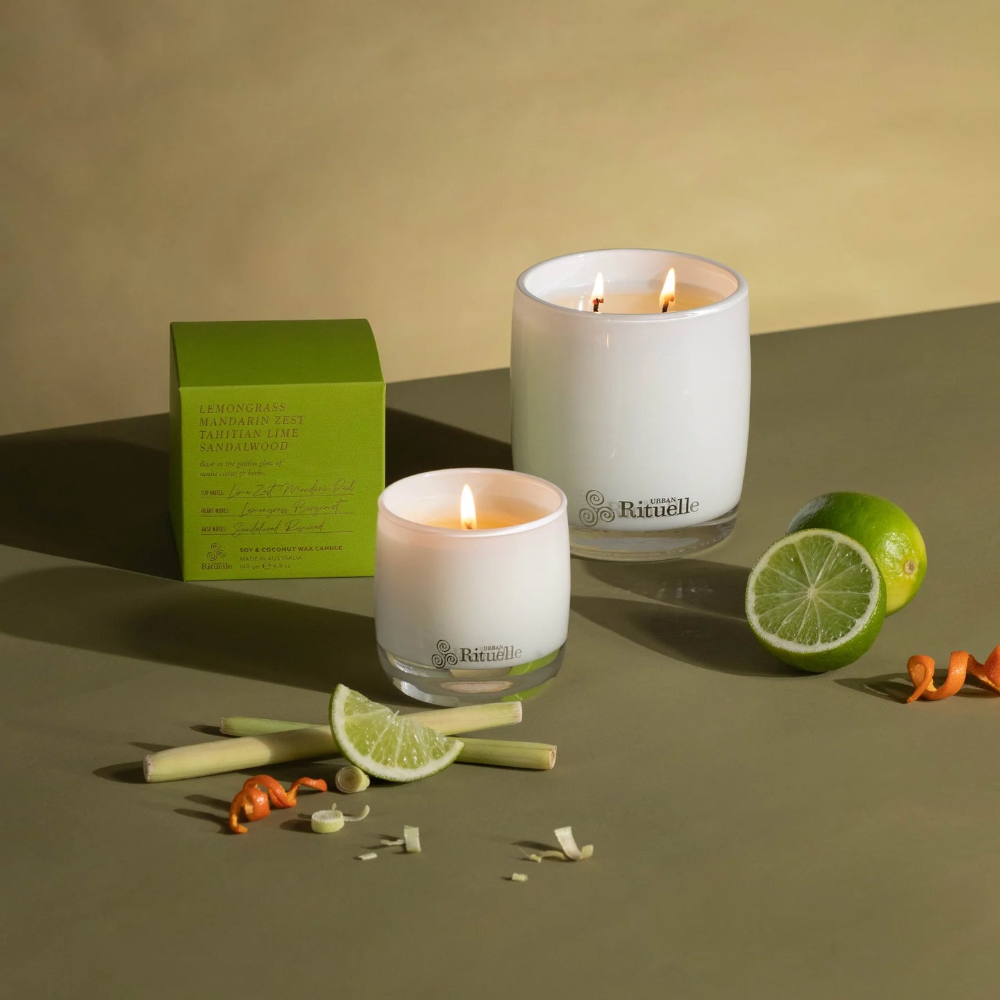 🍋 Lemongrass, Mandarin Zest, Tahitian Lime & Sandalwood Scented Soy Candle (400g）By Urban Rituelle 🌿🍊🍈 -  smooth, creamy
