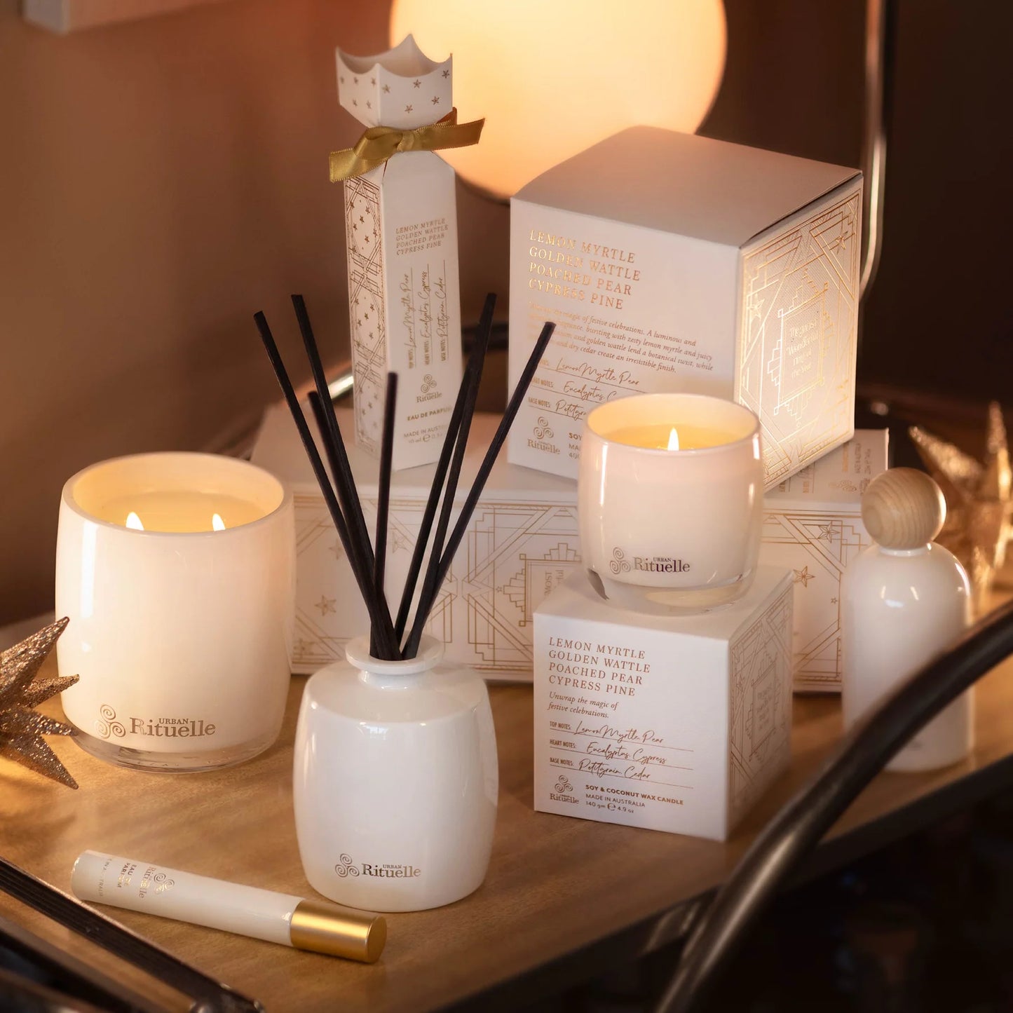 🌼 Lemon Myrtle, Golden Wattle, Poached Pear & Cypress Pine Scented Soy Candle (400g) By Urban Rituelle 🍋🌼🌿 - soft floral, woody, grounding