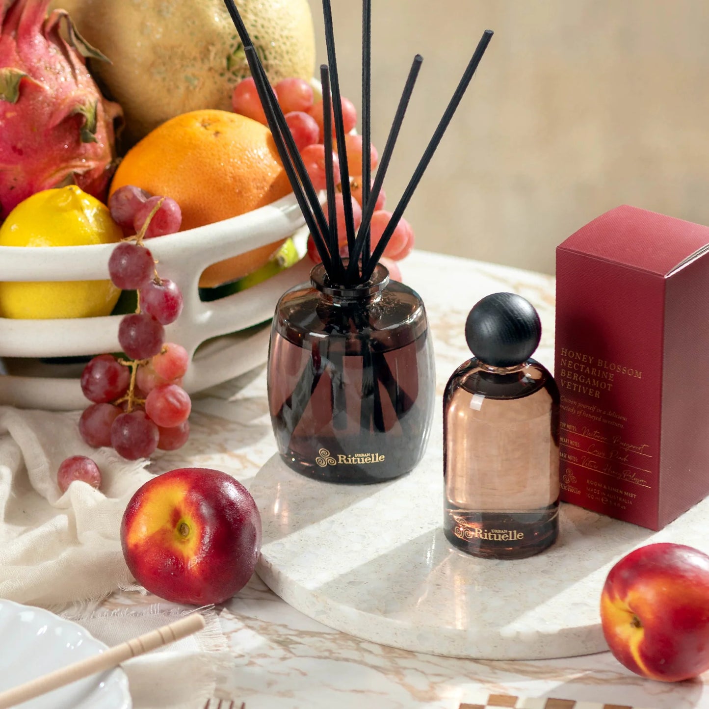 🍑 Nectarine, Honey Blossom, Bergamot & Vetiver Fragrance Diffuser Set (220ml) 🍑🌼 🍋 - zesty, uplifting