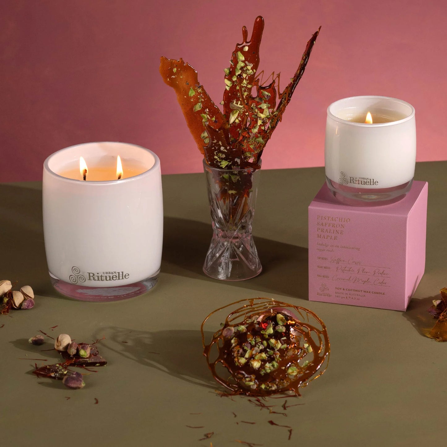 🥜 Pistachio, Saffron, Praline & Maple Scented Soy Candle (400g) By Urban Rituelle 🥜✨🍫 - smooth, sweet, comforting