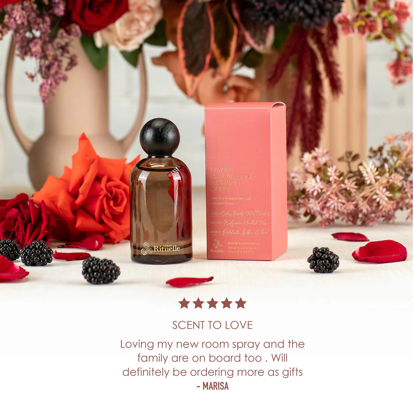 🌹 Velvet Rose Garden, Patchouli & Amber – Room & Linen Mist (100ml) by Urban Rituelle