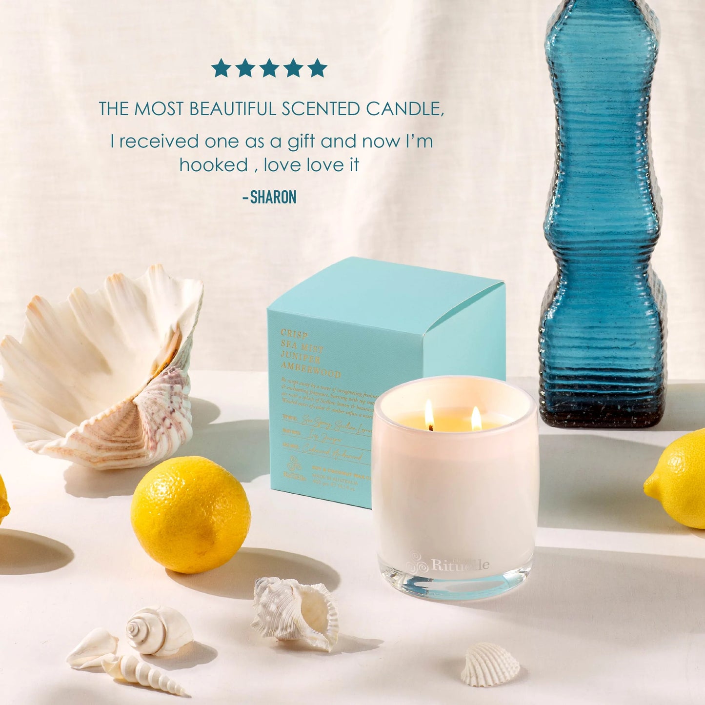 🌊 Crisp Sea Mist, Juniper, Amberwood Scented Soy Candle 400g by Urban Rituelle 🌊🌿🪵 - woody, aromatic