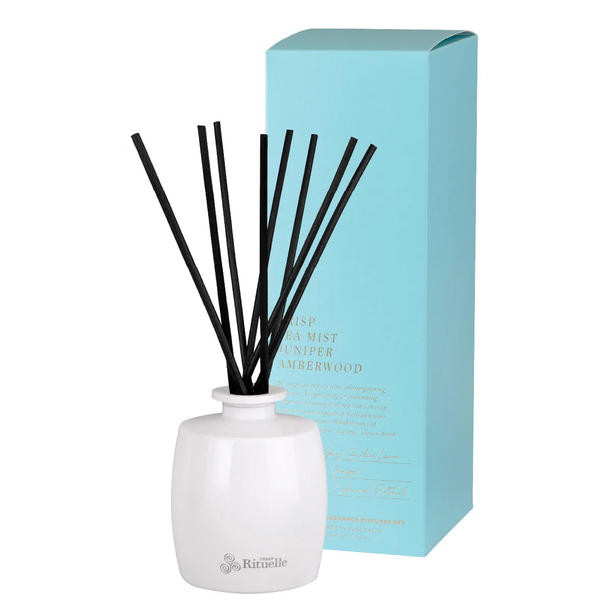 🌊 Crisp Sea Mist, Juniper & Amberwood Fragrance Diffuser Set (220ml) By Urban Rituelle 🌿🪵 - cool, grounding
