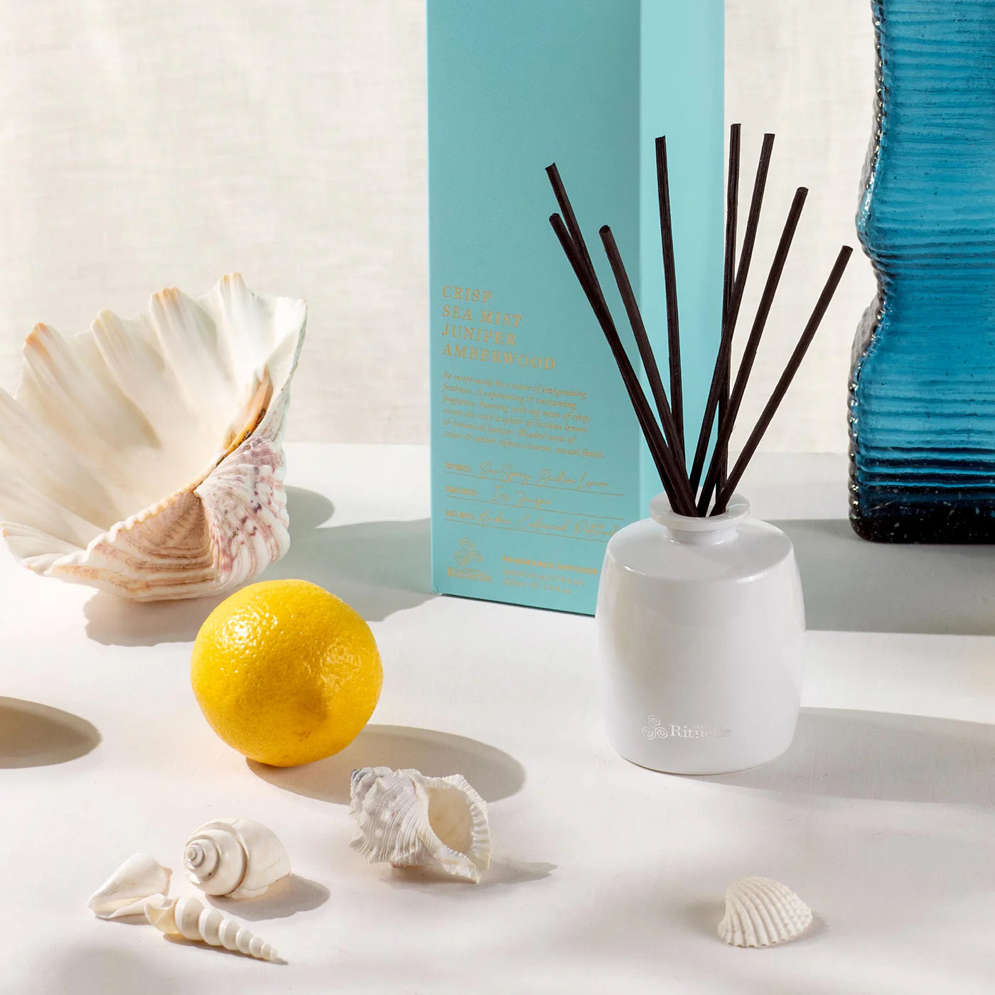 🌊 Crisp Sea Mist, Juniper & Amberwood Fragrance Diffuser Set (220ml) By Urban Rituelle 🌿🪵 - cool, grounding
