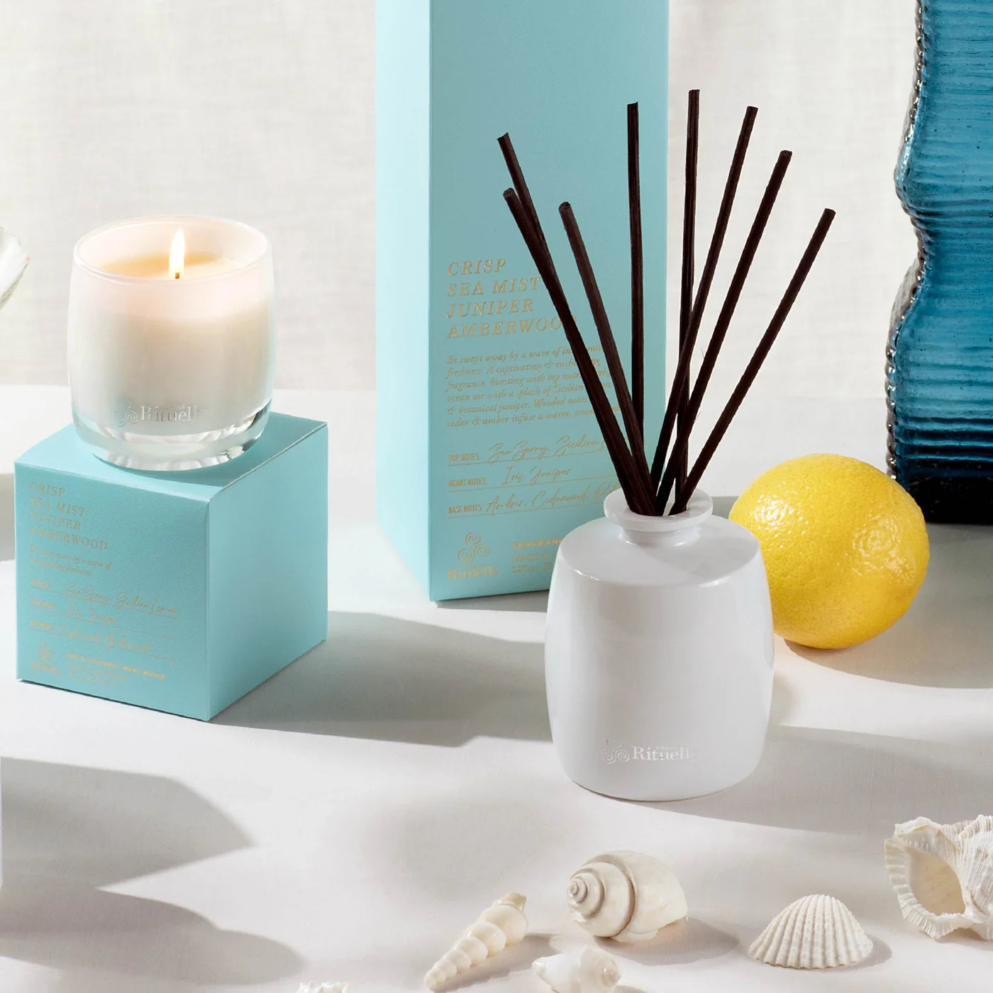 🌊 Crisp Sea Mist, Juniper & Amberwood Fragrance Diffuser Set (220ml) By Urban Rituelle 🌿🪵 - cool, grounding