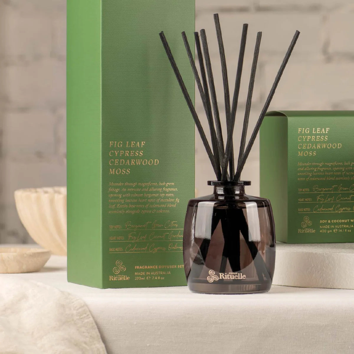 Fig Leaf, Cypress, Cedarwood & Moss Fragrance Diffuser Set (220ml) By Urban Rituelle 🌿🪵- fresh, green