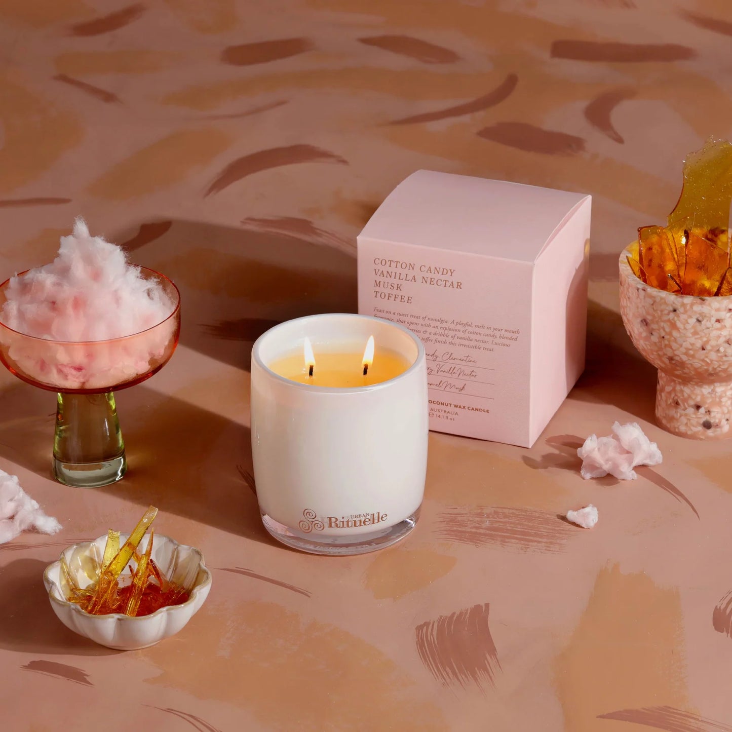 🍭 Cotton Candy, Vanilla Nectar, Musk & Toffee Scented Soy Candle (400g) By Urban Rituelle 🍭🍦💫  - creamy, comforting, smooth