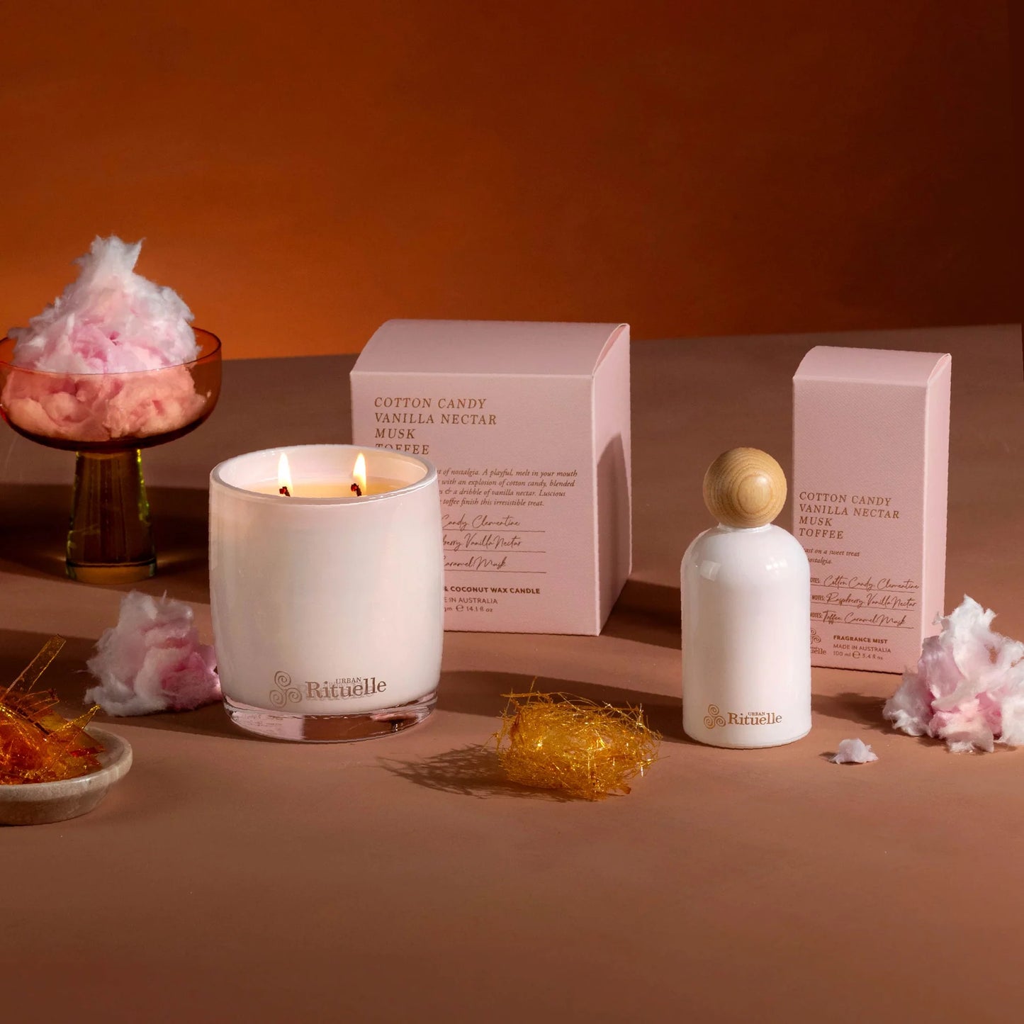 🍭 Cotton Candy, Vanilla Nectar, Musk & Toffee Scented Soy Candle (400g) By Urban Rituelle 🍭🍦💫  - creamy, comforting, smooth