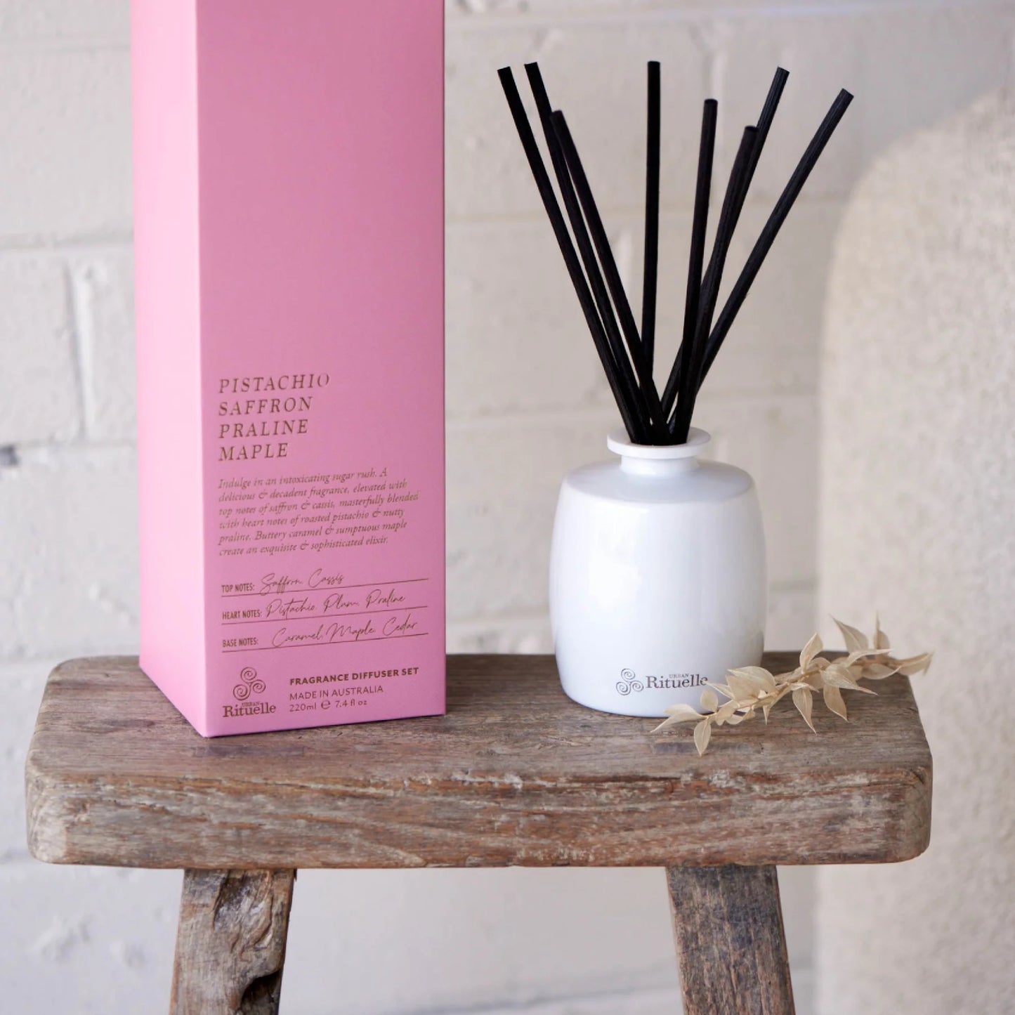 🥜 Pistachio, Saffron, Praline & Maple Fragrance Diffuser Set (220ml) By Urban Rituelle ✨🍫 - smooth, warm
