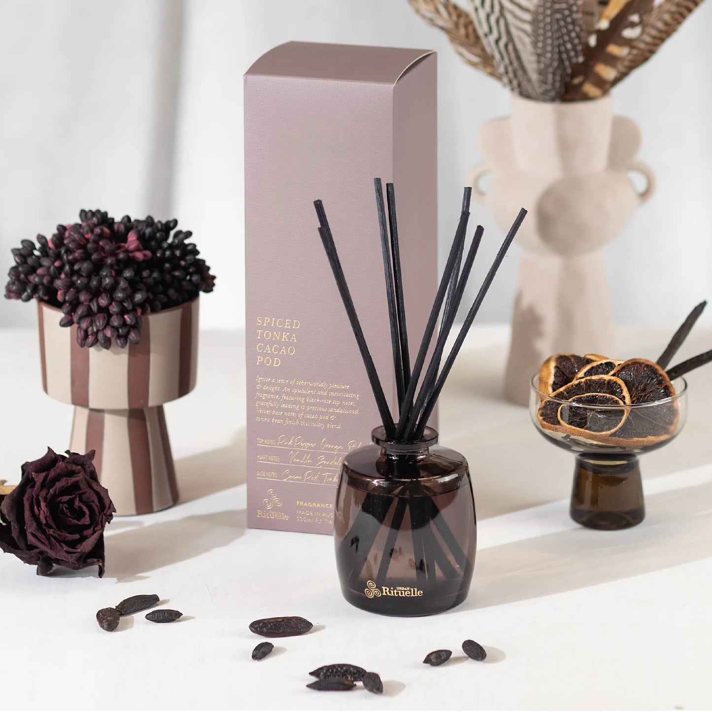 🍫 Spiced Tonka & Cacao Pod Fragrance Diffuser Set (220ml) By Urban Rituelle - Warmth. Depth. Delicious comfort. 🔥