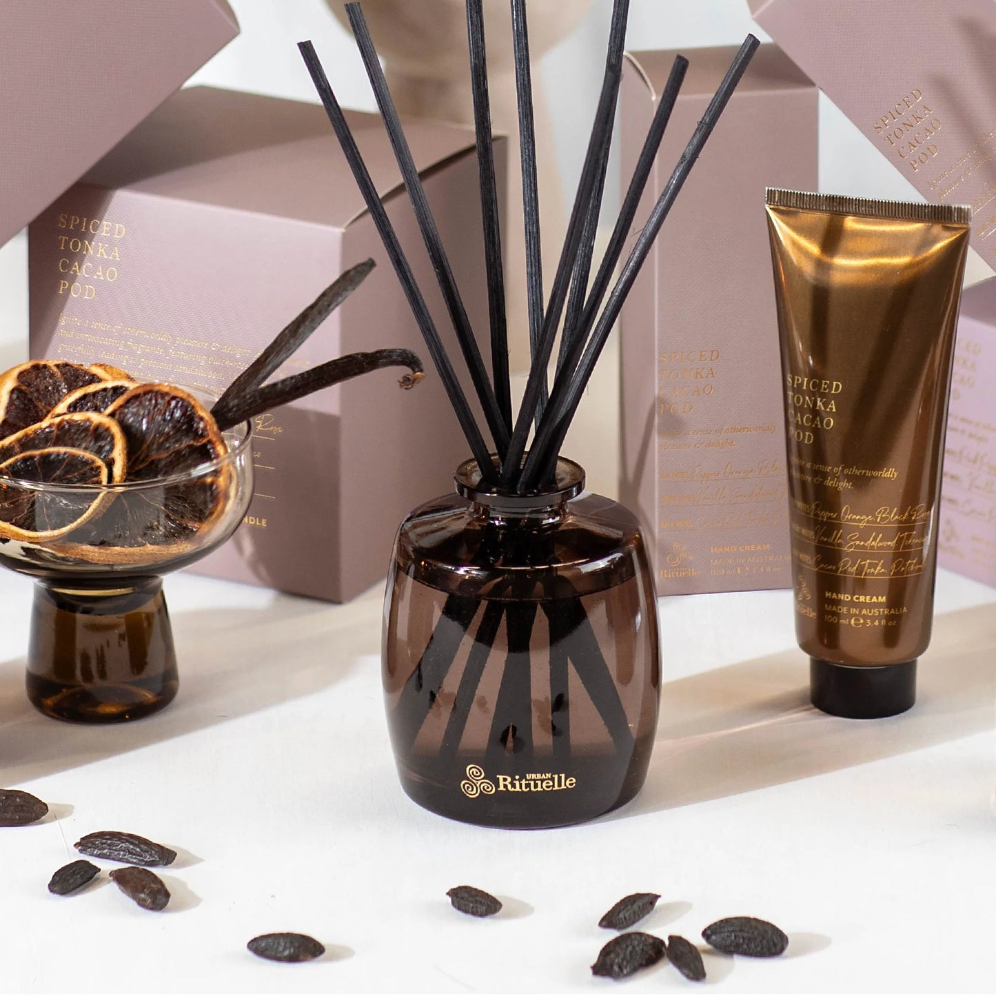 🍫 Spiced Tonka & Cacao Pod Fragrance Diffuser Set (220ml) By Urban Rituelle - Warmth. Depth. Delicious comfort. 🔥