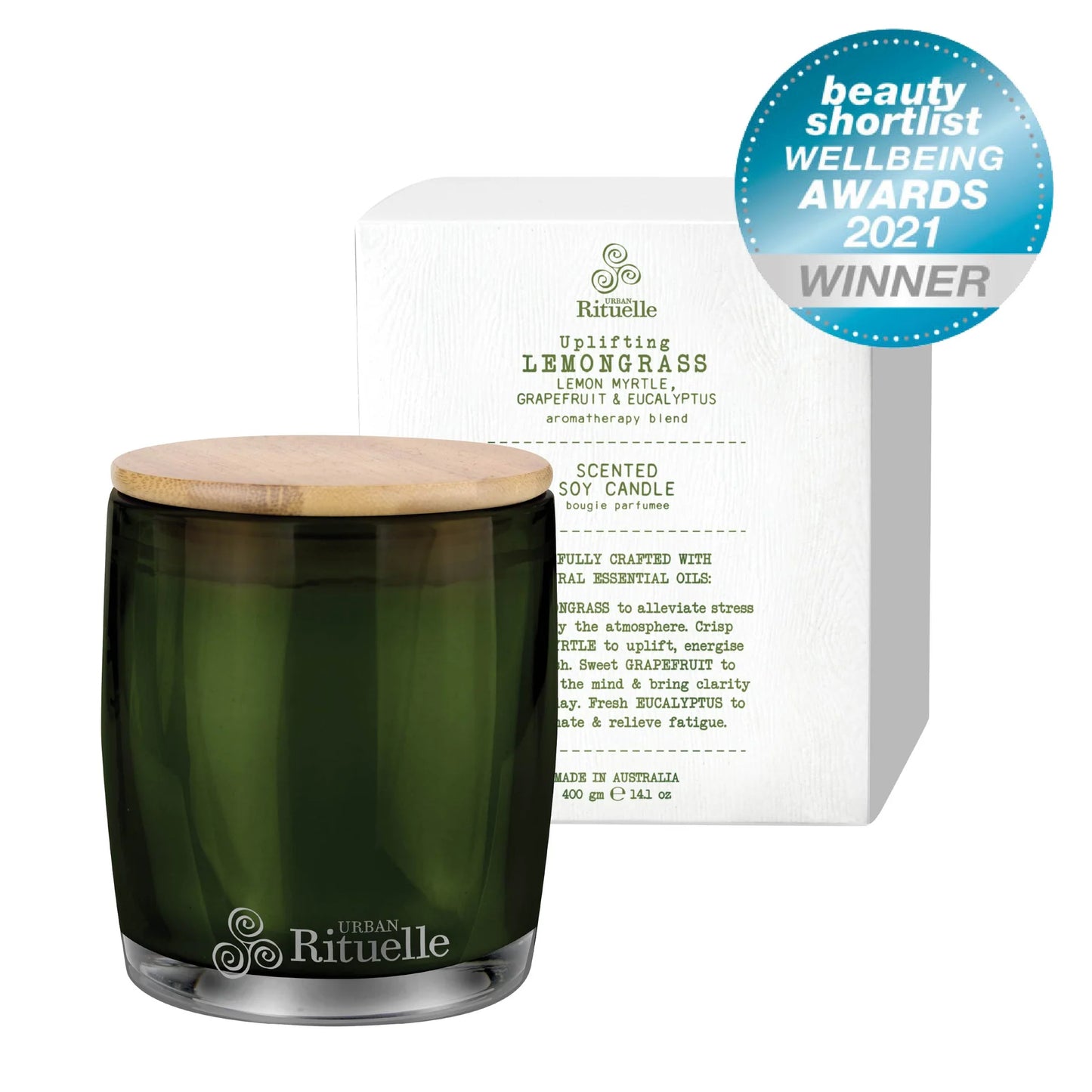 🍋 Lemongrass, Lemon Myrtle, Grapefruit & Eucalyptus Scented Soy Candle (400g) By Urban Rituelle 🌿🍋🍊 - Fresh, zesty, clean
