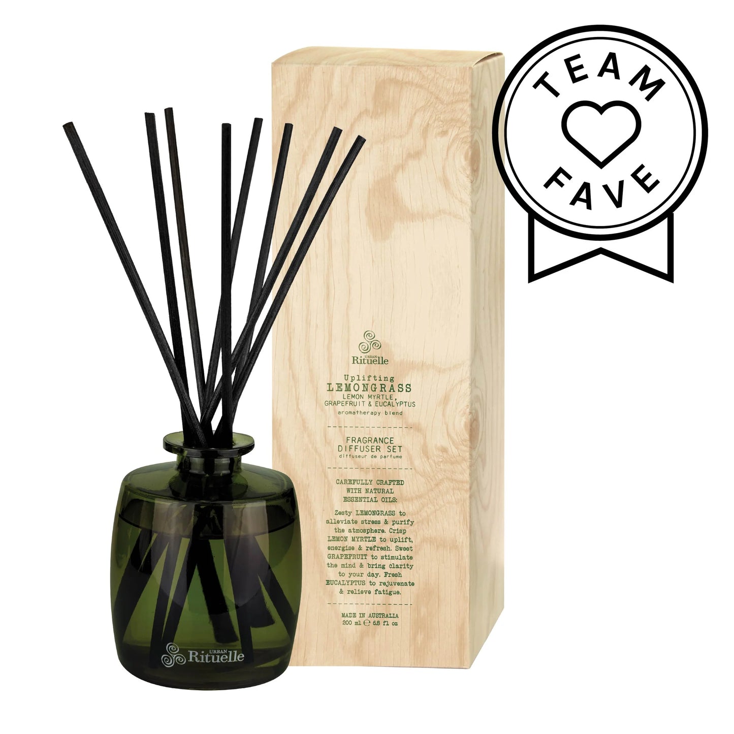 🍋 Lemongrass, Lemon Myrtle, Grapefruit & Eucalyptus Fragrance Diffuser Set (220ml) By Urban Rituelle 🌾 🍊- zesty, distinctly Australian